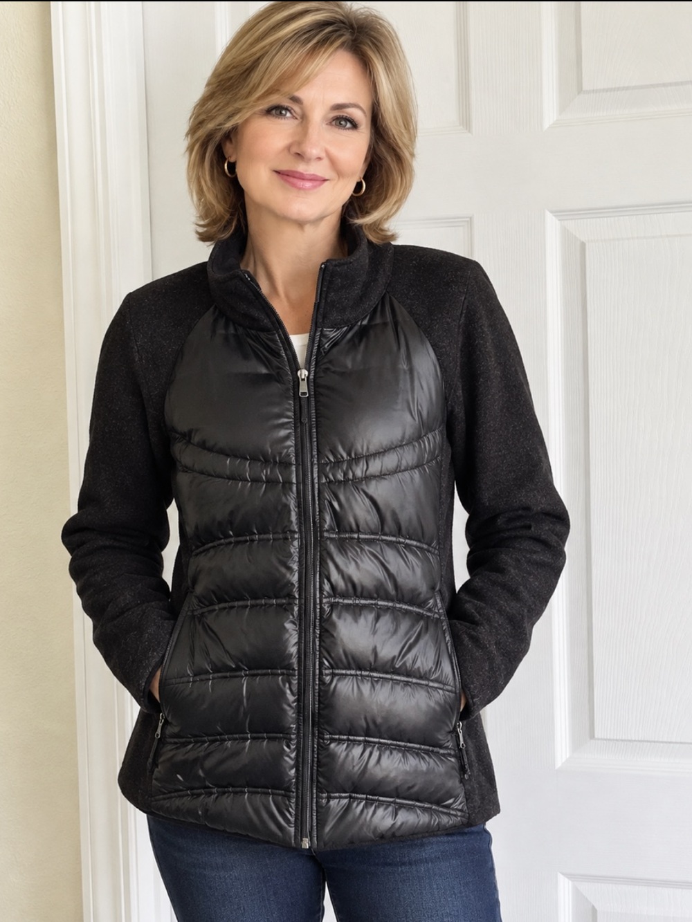 London Fog Sz XXL Black Mixed-Media Puffer Back Jacket Down/feather
